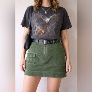 Y2K Green Corduroy Mini Skirt Snap/buckle details - grunge baddie preppy retro